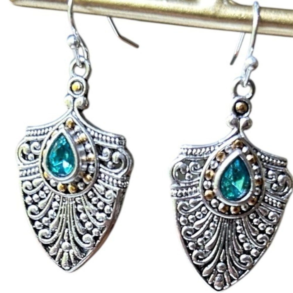 New Silver Dangle Earrings with Teal Stone